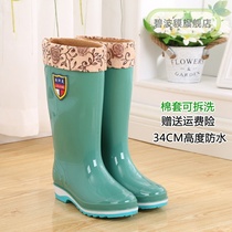 Spring and winter rain shoes Womens high tube non-slip waterproof deep tube water shoes fashion velvet warm rain boots Rubber shoes galoshes