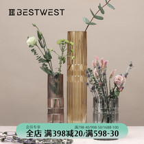 BEST WEST bamboo high glass vase ornaments modern simple living room transparent vase decoration creativity