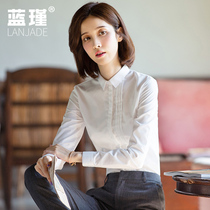 Shirt womens 2021 new spring white shirt professional formal dress long sleeve piano pleated square collar top work clothes base is thin