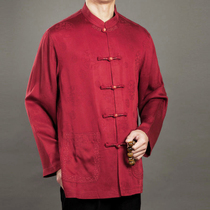 High-end men's Tang-fitted long-sleeved shirts Middle-aged dads with birthday celebrations