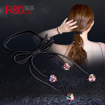 Tie hair leather band Hairband high elastic head rope rhinestone hair ornaments Net red rubber band Korean headdress simple hair rope women
