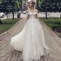 Angel wedding dress Mori Super fairy shoulder shoulder bride bridal tour location Sea View tailing wedding dress wholesale w1820