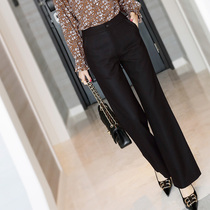 JOLIMENT wool high waisted casual pants Womens Spring and Autumn new anti-static lining black straight wide leg pants