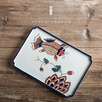 Shengshan antique hand-painted pot bearing fish Lotus Chinese retro ceramic dry brewing platform tea bearing pot supporting coarse pottery tea accessories