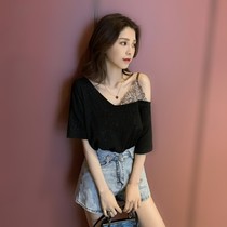 Hong Kong Tide 2020 Net Red new V-neck top strapless sexy sling T-shirt women stitching fake two pieces base shirt