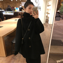 Sandro Svpr double-sided cashmere coat 2021 autumn and winter New temperament black medium long woolen coat