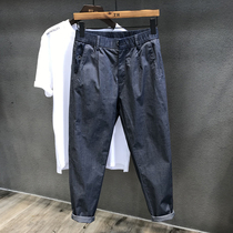 2021 Summer slim Imitation Denim Casual Pants Men Slightly Loose Small Straight Drum Tapered Kharen 90% Pants