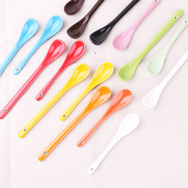 Creative candy color ceramic cute spoon color long handle mixing spoon coffee spoon household watermelon colorful spoon