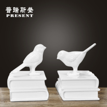 Home decorations European and American pastoral modern pure white bird bookcase bookcase bookcase decoration Wine cabinet decoration