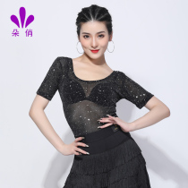 Duoqiao Latin dance practice clothes womens autumn and winter dance clothes tops new short-sleeved dance clothes sexy dance clothes performance clothes