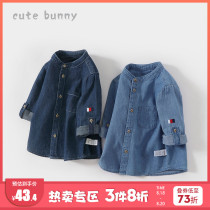  Baby autumn clothes 1-3 years old boy long-sleeved denim shirt Baby cotton shirt Western style 1 year old male treasure top tide