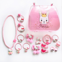 Girl hair accessories tie hair rope gift box Cartoon Girl Necklace ring cute Hairband pink jewelry storage bag