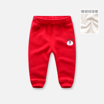 Broken Clearance 4-6-year-old boy and girl fleece warm long pants autumn and winter baby loose sports pants