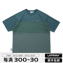 LAPRIMA LAP 21SS gradient color splicing short sleeve t-shirt pure cotton 100 lap loose tooling cityboy