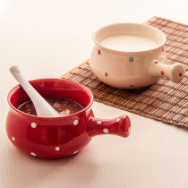 ezicok Japanese style creative ceramic bowl Personality bowl Household breakfast tableware set Cute handle Instant noodle bowl Noodle bowl