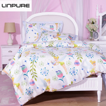 Blue Platinum Elf Fruit Princess Four Pieces Girls Princess Wind All-cotton Children Bed Sheets Quilt Cover