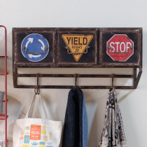 American country wrought iron old vintage bar coffee shop personality decoration with drawer and adhesive hook rack rack