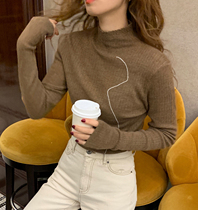 (JUSLIN) ultra-fine all wool design sense stick figure Color Line small fit base shirt F1221