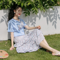 Fairy flower chiffon skirt female summer 2021 New Korean version of high waist long skirt A- line dress cake skirt