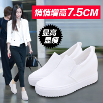 Inside heightening small white shoes womens spring autumn new thick bottom 100 lap casual One foot pedal womens shoes leather face sloppy lefu shoes female
