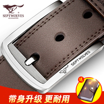 Seven Wolves Leather Belts Men Genuine Leather Buttoned Belts Mens Pure Cow Leather 2022 New Young Mens Jeans Belts