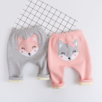 Male and female baby big pp plus velvet thickened butt fart wear thin cotton long pants to keep warm 0-3 years old 1-2 Harlan infants