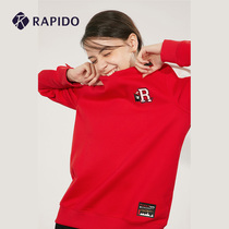 RAPIDO FUBU joint series winter female Fanny bear embroidery contrast striped crew neck sweater