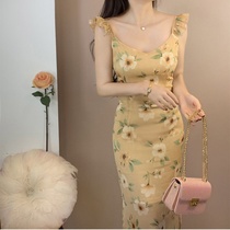 2021 new fashion retro gentle feminine suspender Cuihua dress slim sexy temperament