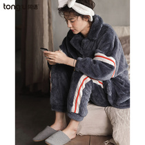 Same language new pajamas women winter coral velvet plus velvet home clothing women autumn and winter thick flannel set