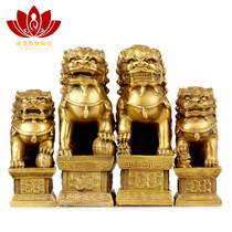 Ou Shengying Copper Beijing Palace Gate Lion Ornaments A pair of large and small Chinese Lions stepping on hydrangea decorations