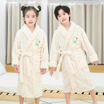 2022 New robe boy autumn winter thickened coral velvet long pajamas girl flannel home suit