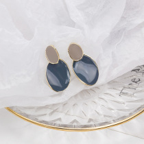 925 silver pin Morandi color drop oil irregular oval earrings Net red retro haze blue color round stud earrings