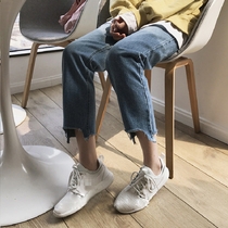 Micro fat girls wear large size womens high waist thin straight jeans women 2021 new fat mm pants