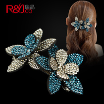 Rhinestone hairclip Korean headdress elegant flower hair spring clip hair accessories female mother hairpin top clip floral headdress jewelry