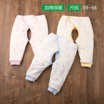 Newborn baby winter thick crotch pants newborn baby cotton cotton cotton pants open and close pants waist thick pants 0-March