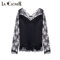LACLOVER Langkavin new night swaying series lace stitching base long sleeve top LC72MK2