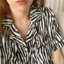 New pajamas womens summer ice silk short-sleeved shorts ins zebra print Korean students thin two-piece home wear