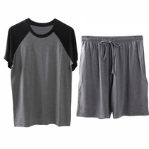 Mens short-sleeved shorts suit Thin pajamas plus fat plus size T-shirt five-point pants Sports casual home clothes loose