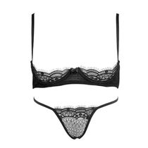 French romantic sexy steel chest rest underwear small chest gathering perspective hollow T pants emotional thin bra set