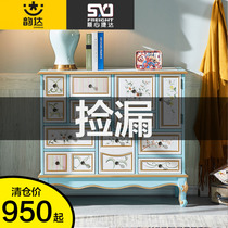 American retro nine-drawer cabinet solid wood storage five-drawer cabinet living room locker store painted entrance partition cabinet complete