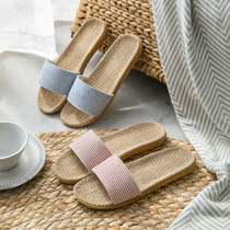 Sanders and slippers household linen summer straw woven rattan bamboo men and women couples home indoor cotton and linen summer non-slip