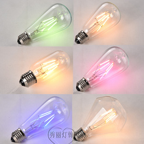 Warm color LED bulb Colorful tungsten wire LED blue pink green light source energy-saving decorative lighting E27
