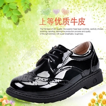 Leather boys leather shoes black Bullock fashion hollow small and large childrens shoes Primary school students school shoes soft