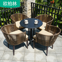 Outdoor Garden Balcony Casual Rattan Table And Chairs Tea Table Furniture Outdoor Milk Tea Coffee Shop Outside Pendulum Brief Table And Chairs Combination
