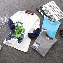 New Boy Cotton Fake Two base shirt Medium Children Long Sleeved Leisure Sensmies Children Spring and Autumn Long Sleeve t Sleeve