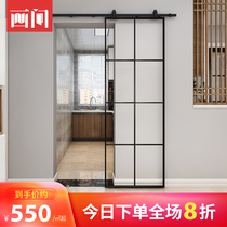 Painting room bathroom Barn door Nordic hanging rail toilet Glass sliding door Titanium magnesium Aluminum alloy very narrow frame sliding door