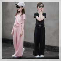 Two-piece children's sports with big girl wide-leg pants and polish short-sleeved T-shirts in summer clothes