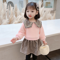 Girl Lian Dress Spring Autumn Clothing 2022 New 3 Baby Little Fragrant Wind Child Plus Suede Princess Dress Foreign Air 4 Children Tide