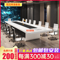 White Baking Varnish Conference Table Long Table Minima Modern Large Conference Table Training Table Office Strip Table and chairs Composition