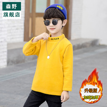 Boys autumn and winter clothes plus velvet padded base shirt high neck T-shirt childrens clothes for boys Winter Children